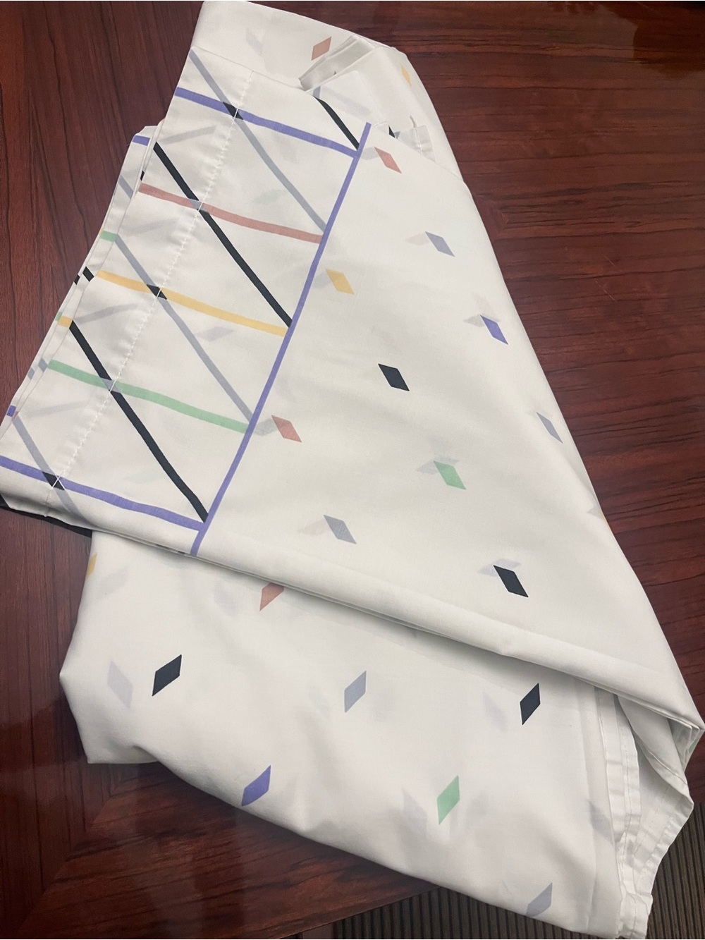 Vintage Canon Percale King size Flat sheet with Pastel Geometric Accents